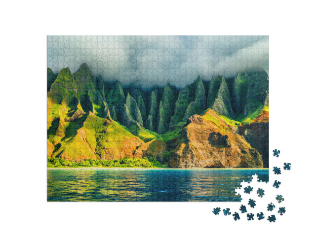 Puzzle 1000 pezzi „Costa delle Hawaii al tramonto, vista dal mare, Na Pali, USA“