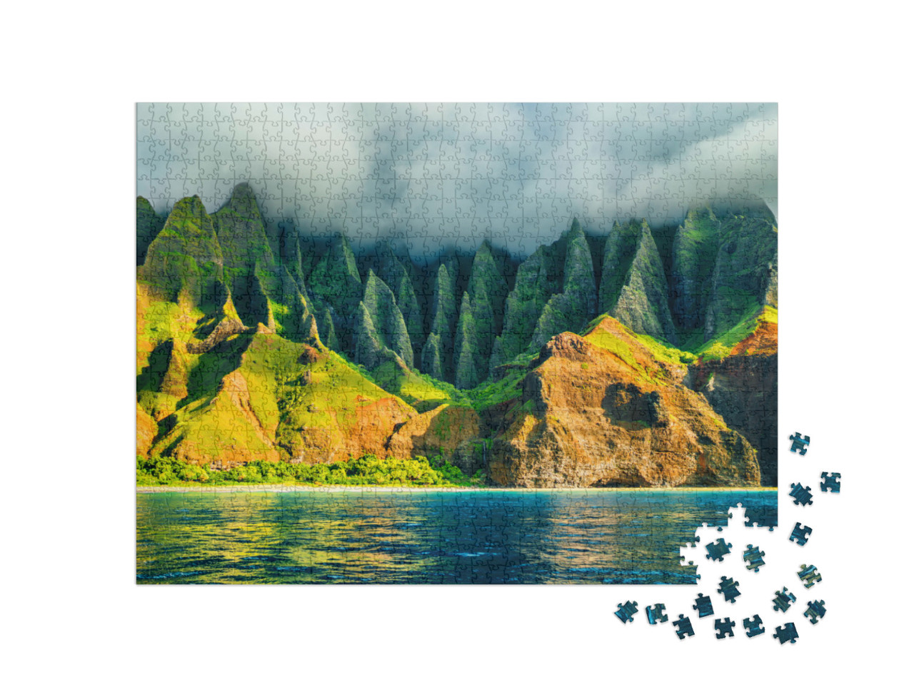 Puzzle 1000 pezzi „Costa delle Hawaii al tramonto, vista dal mare, Na Pali, USA“