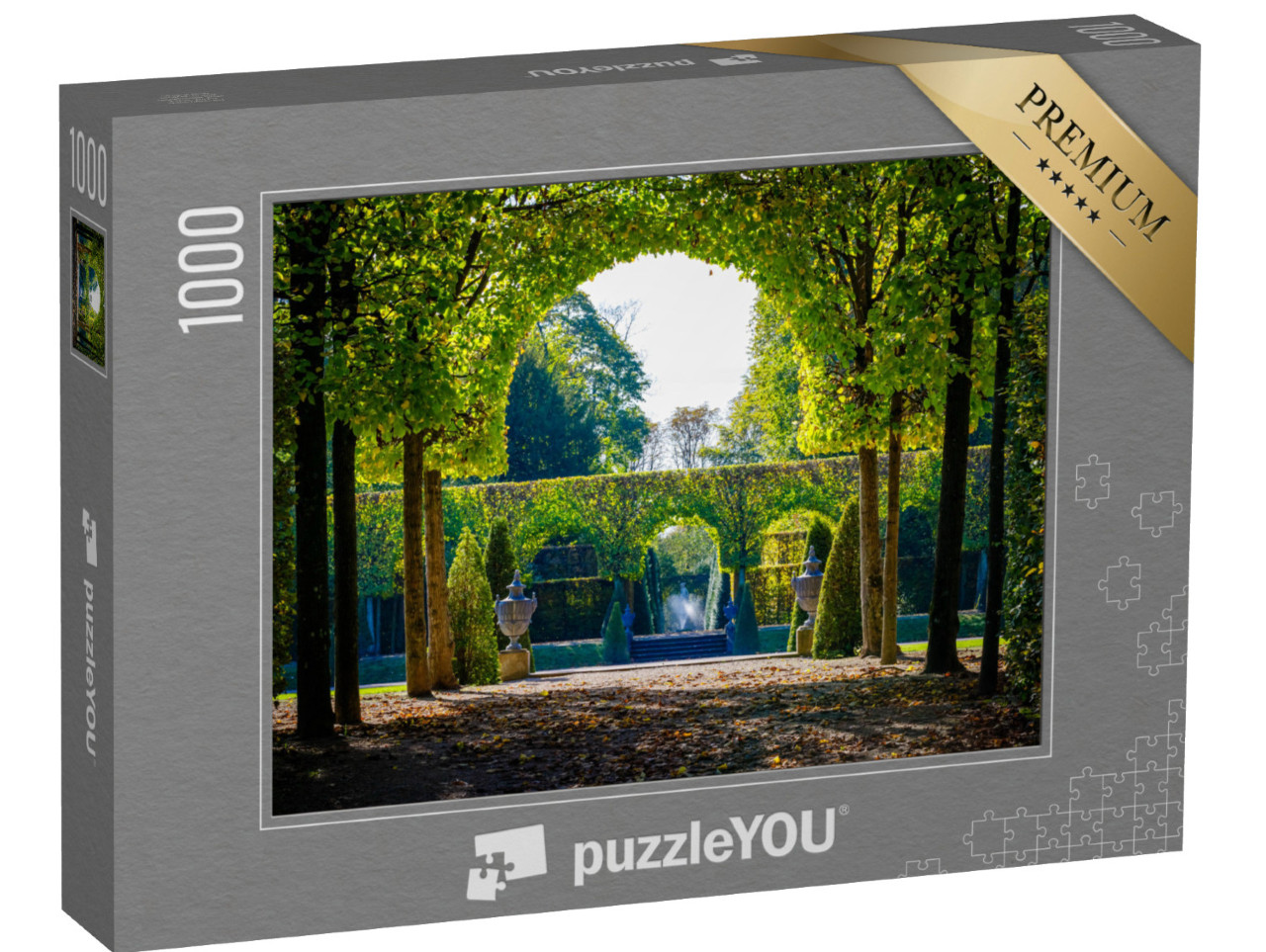 Puzzle 1000 pezzi „Alberi verdi nei giardini del palazzo di Schwetzingen, Baden Württemberg“