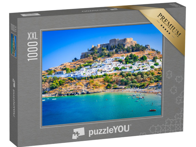 Puzzle 1000 pezzi XXL „Lindos con le sue case imbiancate a calce, Rodi, Grecia“