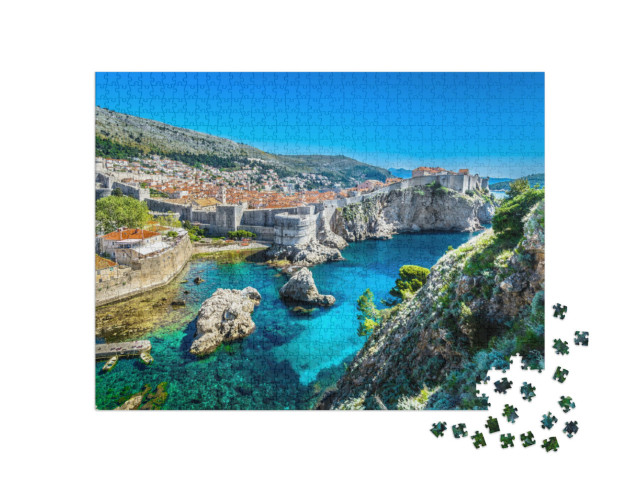 Puzzle 1000 pezzi „Vista aerea panoramica di Dubrovnik, Mare Adriatico, Croazia, Europa“