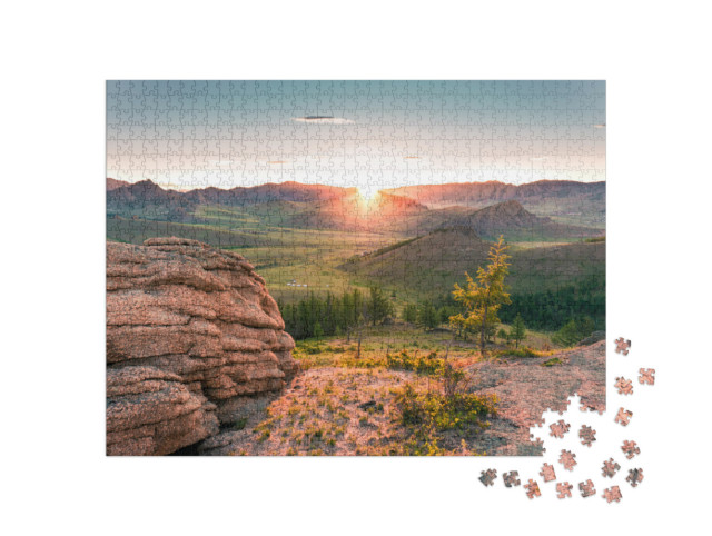 Puzzle 1000 pezzi „Alba in Mongolia nel Parco Nazionale di Gorkhi-Terelj“