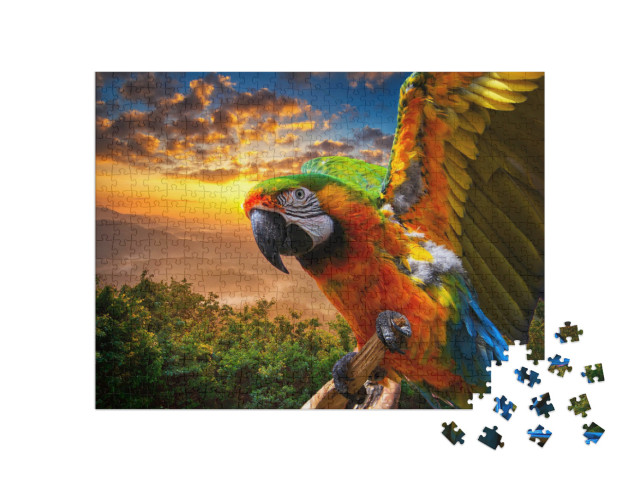 Puzzle 500 pezzi „I magnifici colori della natura: l'ara al tramonto“