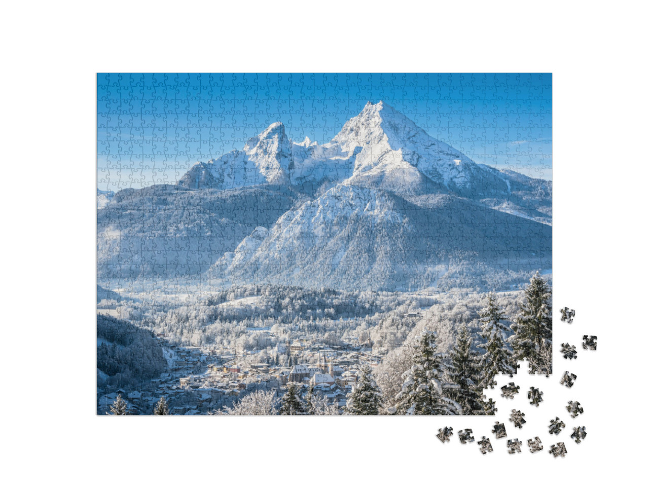 Puzzle 1000 pezzi „Berchtesgaden e il massiccio del Watzmann in inverno“