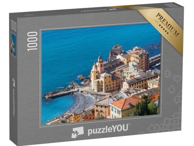 Puzzle 1000 pezzi „Bella cittadina mediterranea a Camogli, Italia, Europa in viaggio, paesaggio con mare e cielo blu“