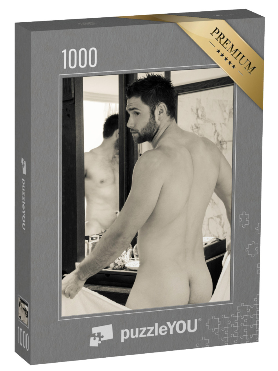 Puzzle 1000 pezzi „Uomo nudo dopo la doccia nella camera d'albergo“