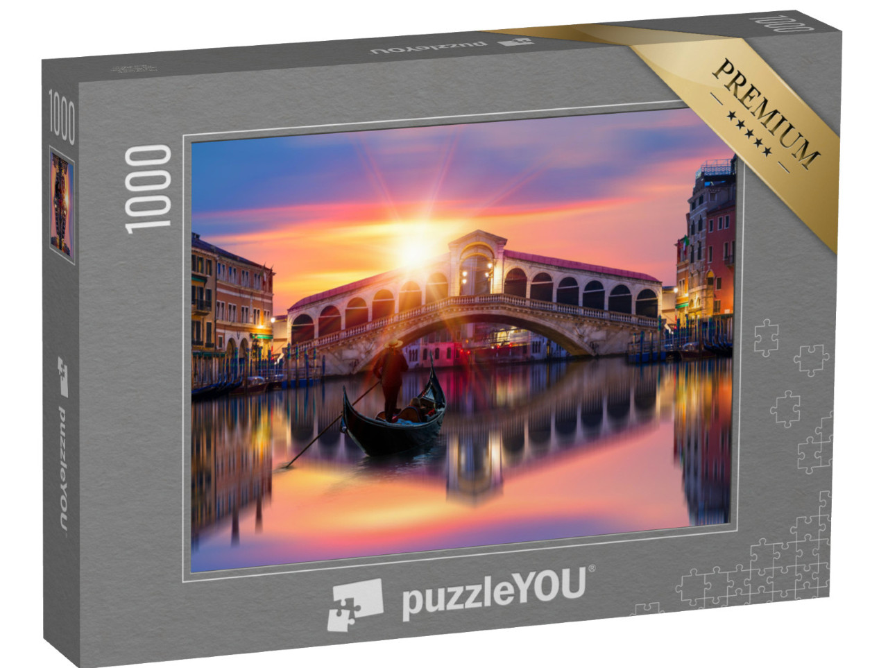 Puzzle 1000 pezzi „Gondola sul Ponte di Rialto a Venezia, Italia“