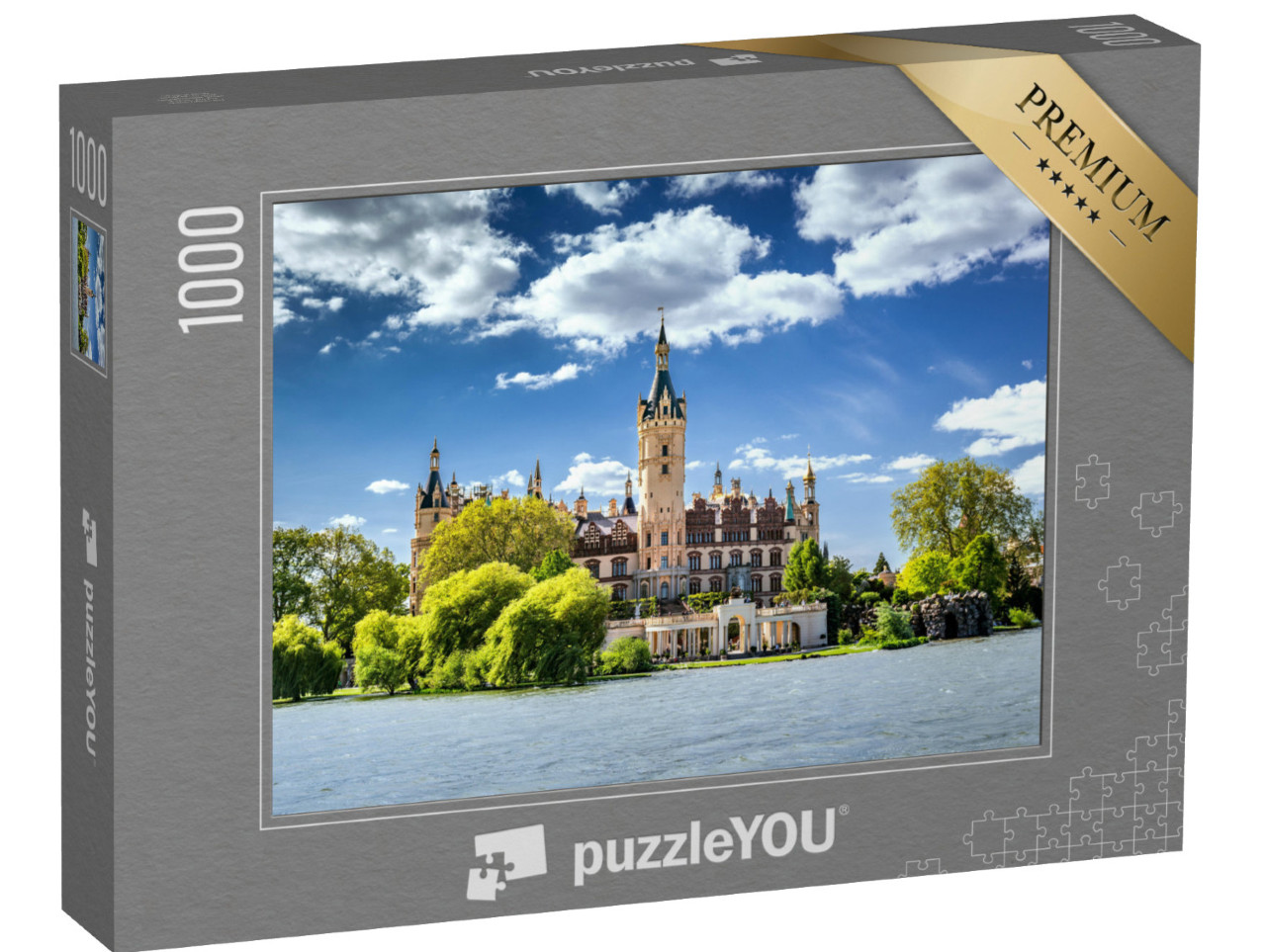 Puzzle 1000 pezzi „Castello di Schwerin, circondato da laghi e foreste“