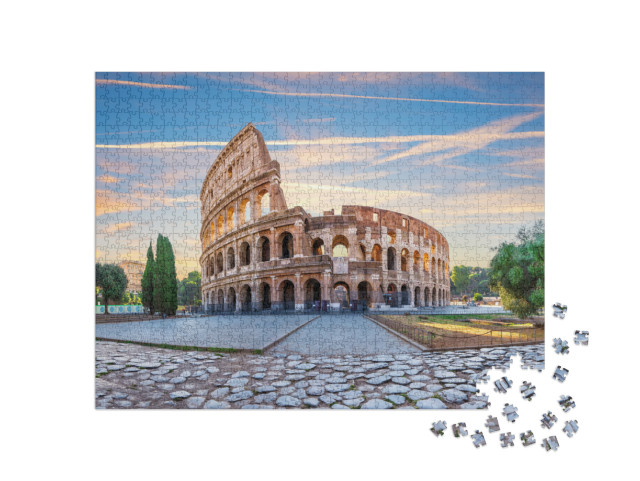 Puzzle 1000 pezzi „Vista dettagliata del famoso Colosseo, colori vivaci di Roma, Italia“