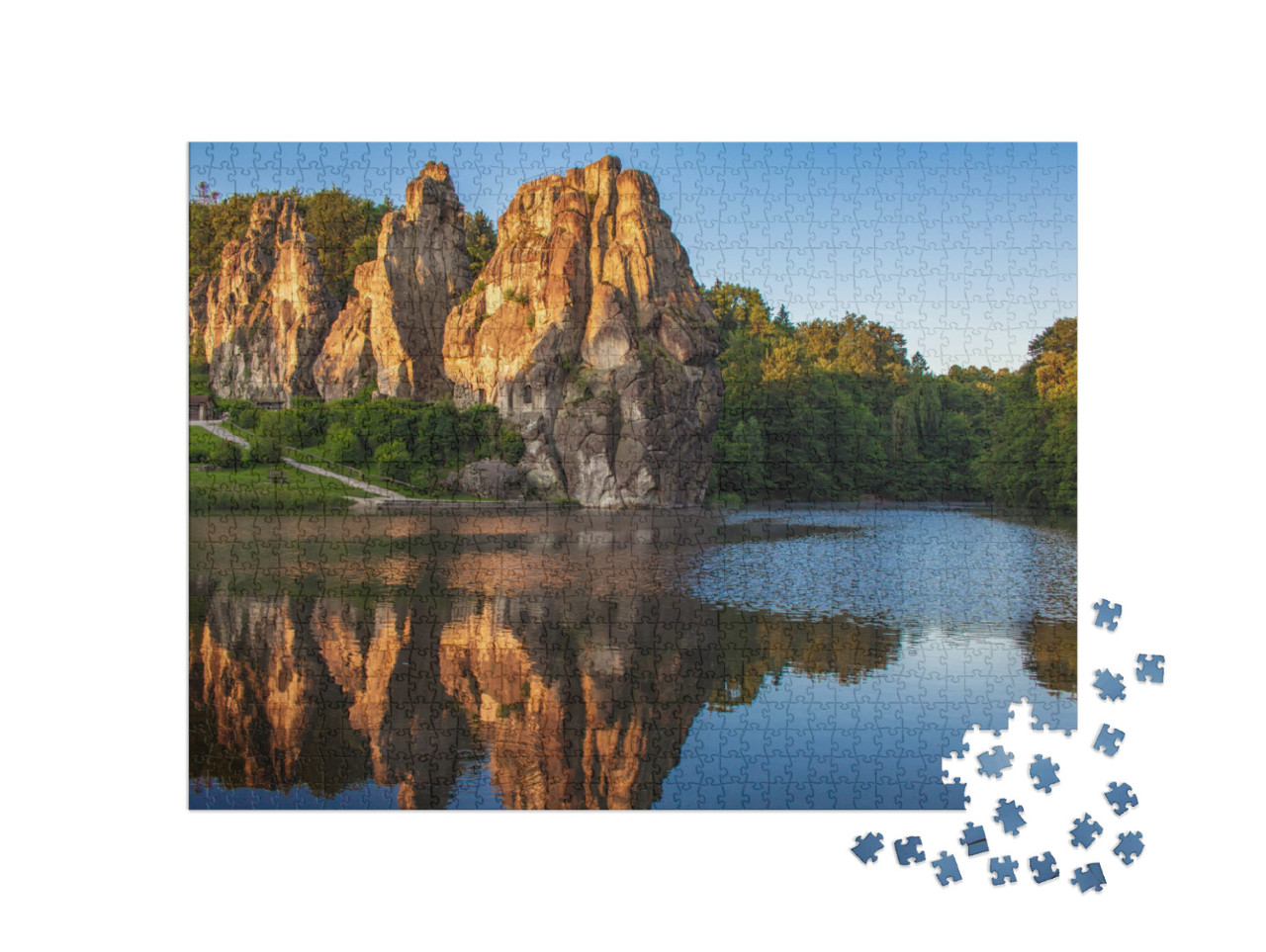 Puzzle 1000 pezzi „Foresta di Teutoburgo: Externsteine come spettacolo unico, Renania Settentrionale-Vestfalia“