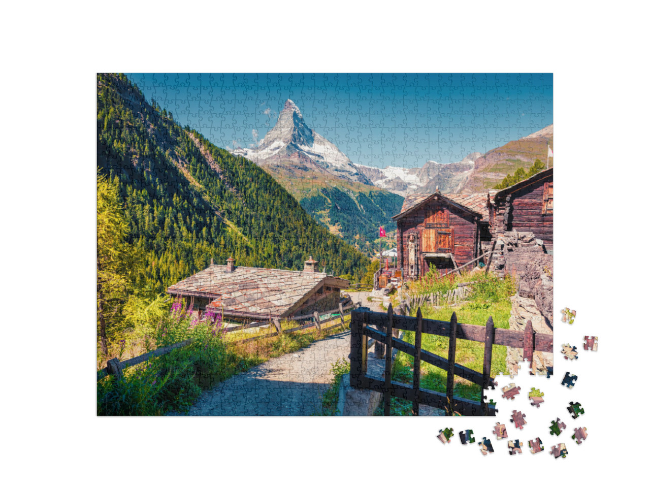 Puzzle 1000 pezzi „Mattina d'estate: Zermatt sul Cervino, Svizzera“