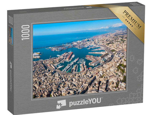 Puzzle 1000 pezzi „Vista panoramica aerea del porto di Genova. Genova o Genova è il capoluogo della regione Liguria, Italia“