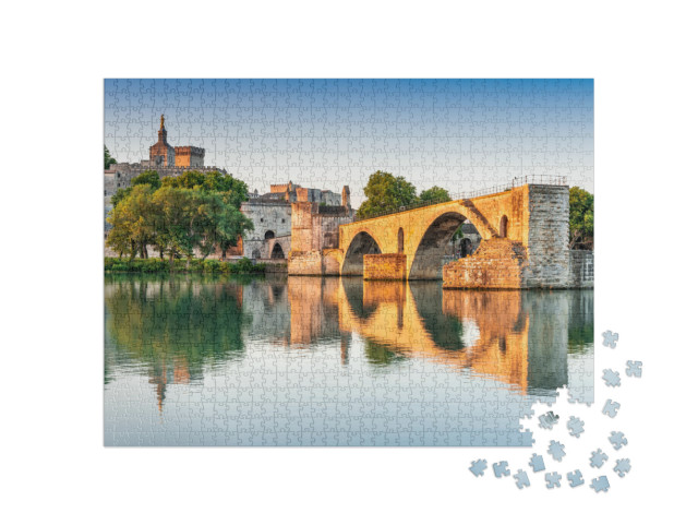 Puzzle 1000 pezzi „Ponte di Avignone con il Palazzo dei Papi e il Rodano, Provenza, Francia“