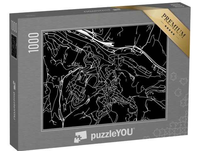 Puzzle 1000 pezzi „Mappa stradale vettoriale della città di Siena, in Italia, con strade bianche su sfondo nero“