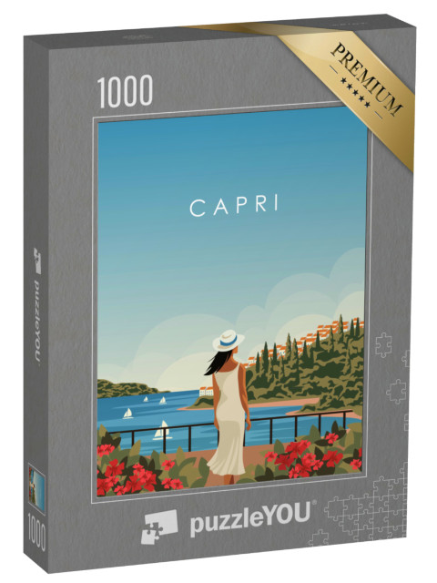 Puzzle 1000 pezzi „Capri, Italia. Poster design, poster da parete, banner, copertina, biglietto. Design moderno“