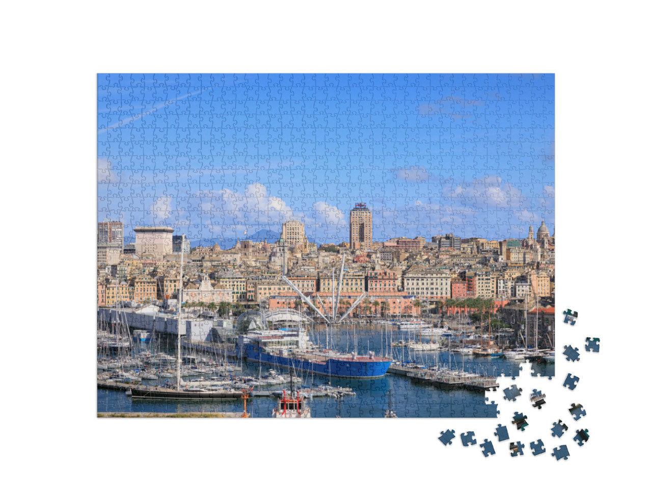 Puzzle 1000 pezzi „Paesaggio di Genova: vista del Porto Antico.“