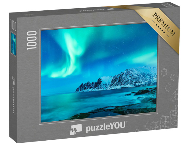 Puzzle 1000 pezzi „Vivace aurora boreale durante la notte polare a Lofoten, Norvegia“