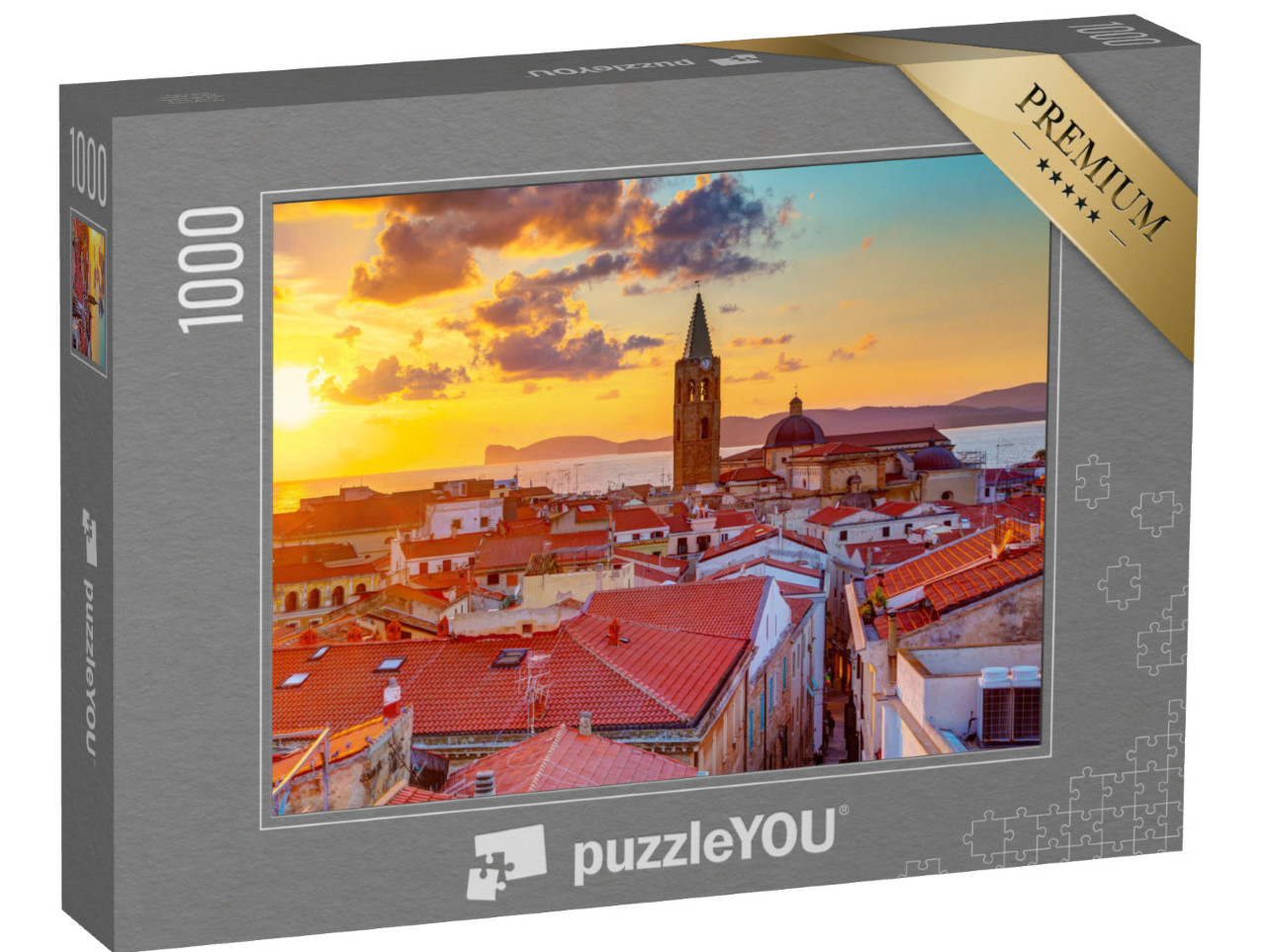 Puzzle 1000 pezzi „Un tramonto sulla città di Alghero, Sardegna“