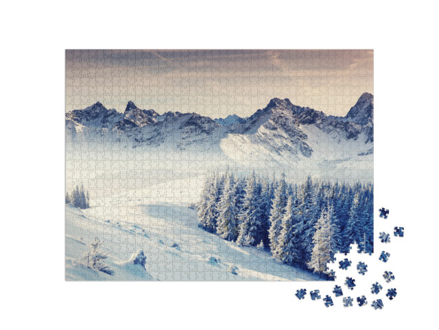 Puzzle 1000 pezzi „Fantastico paesaggio invernale. Cielo drammaticamente coperto, un mondo di bellezza“