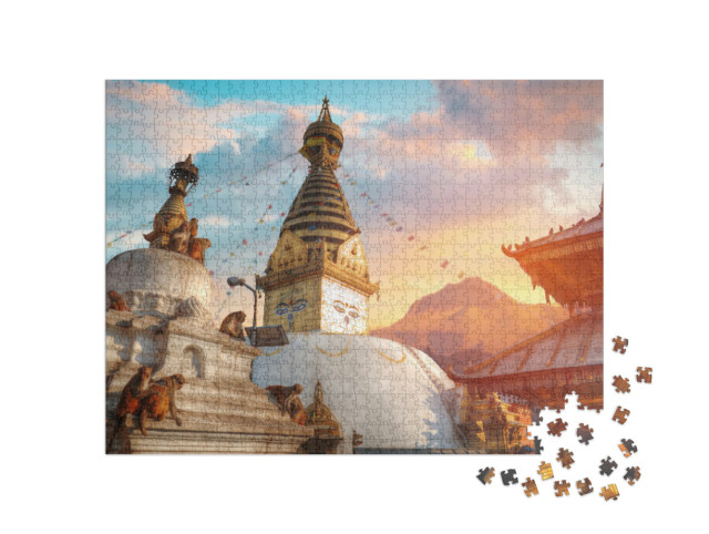 Puzzle 1000 pezzi „Tempio delle scimmie di Swayambhunath, Kathmandu, Nepal“