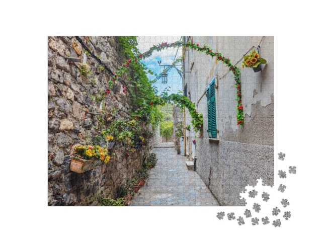 Puzzle 1000 pezzi „Stretta via italiana a Porto Venere, in Italia. Architettura storica“