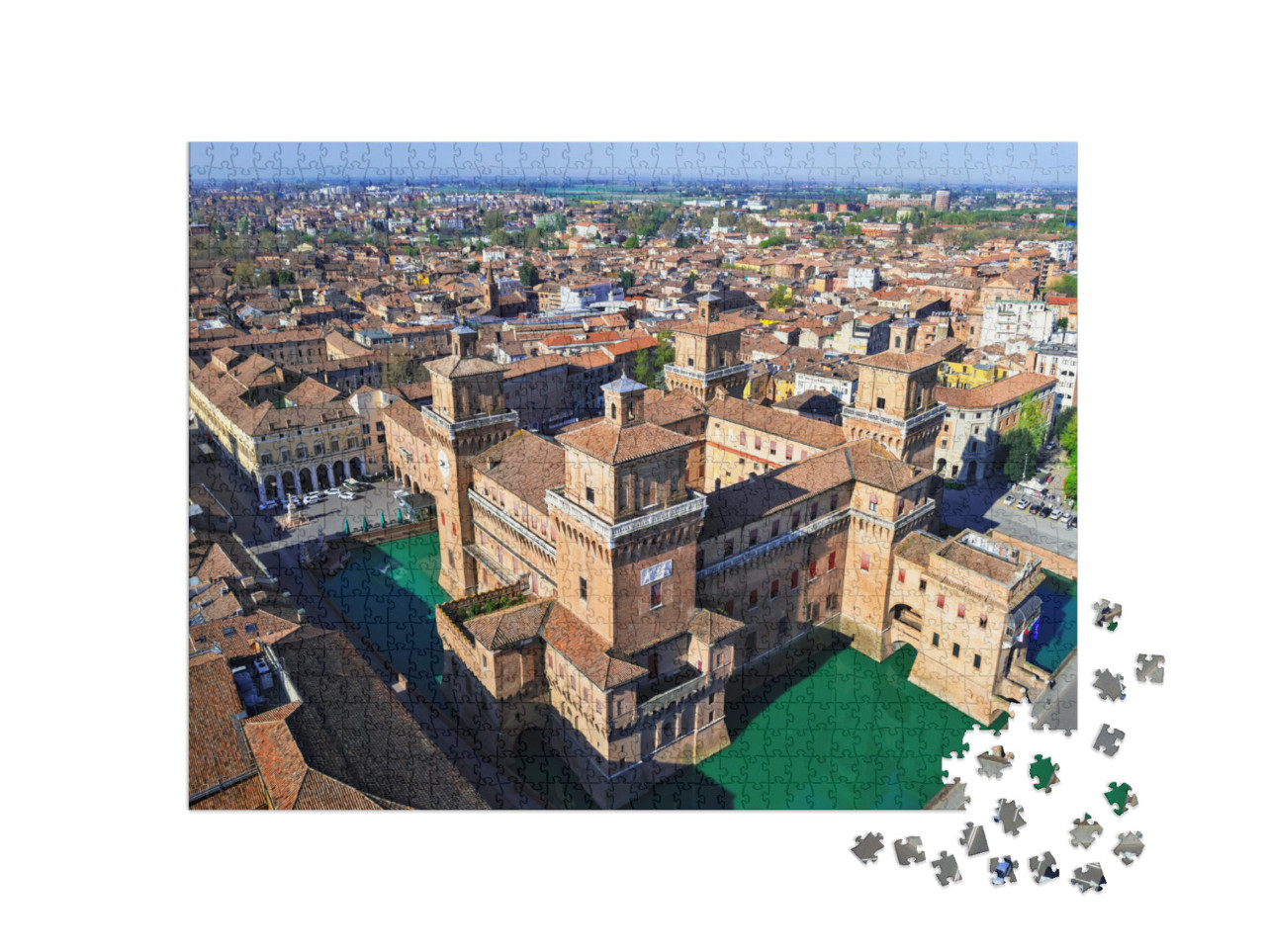 Puzzle 1000 pezzi „Il bellissimo Castello Estense nel centro di Ferrara - splendida città medievale dell'Emilia Romagna“