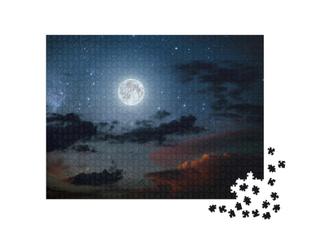 Puzzle 1000 pezzi „Il cielo notturno con stelle, luna e nuvole“