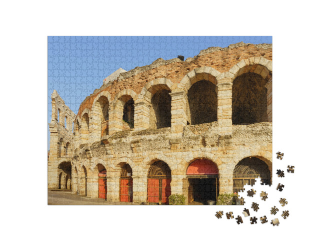 Puzzle 1000 pezzi „L'Arena di Verona è un anfiteatro romano in Piazza Bra a Verona, Italia, costruito nel 30 d.C.“