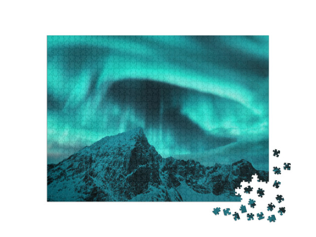 Puzzle 1000 pezzi „L'aurora boreale sulle cime delle Lofoten, Norvegia“