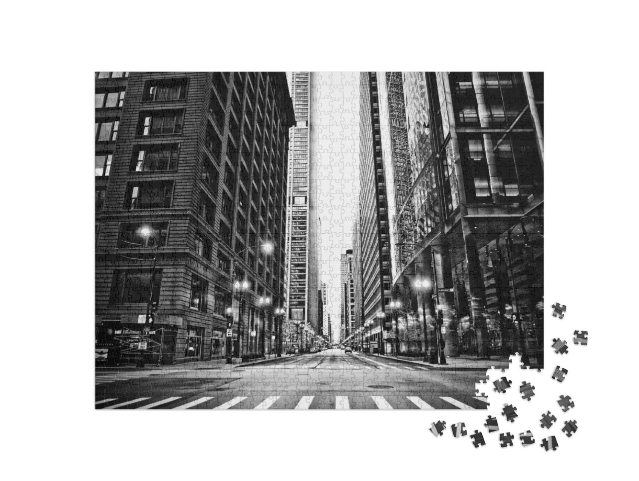 Puzzle 1000 pezzi „Strade vuote a Chicago, in bianco e nero“