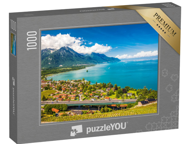 Puzzle 1000 pezzi „Vista panoramica di Villeneuve sul Lago di Ginevra, Svizzera“