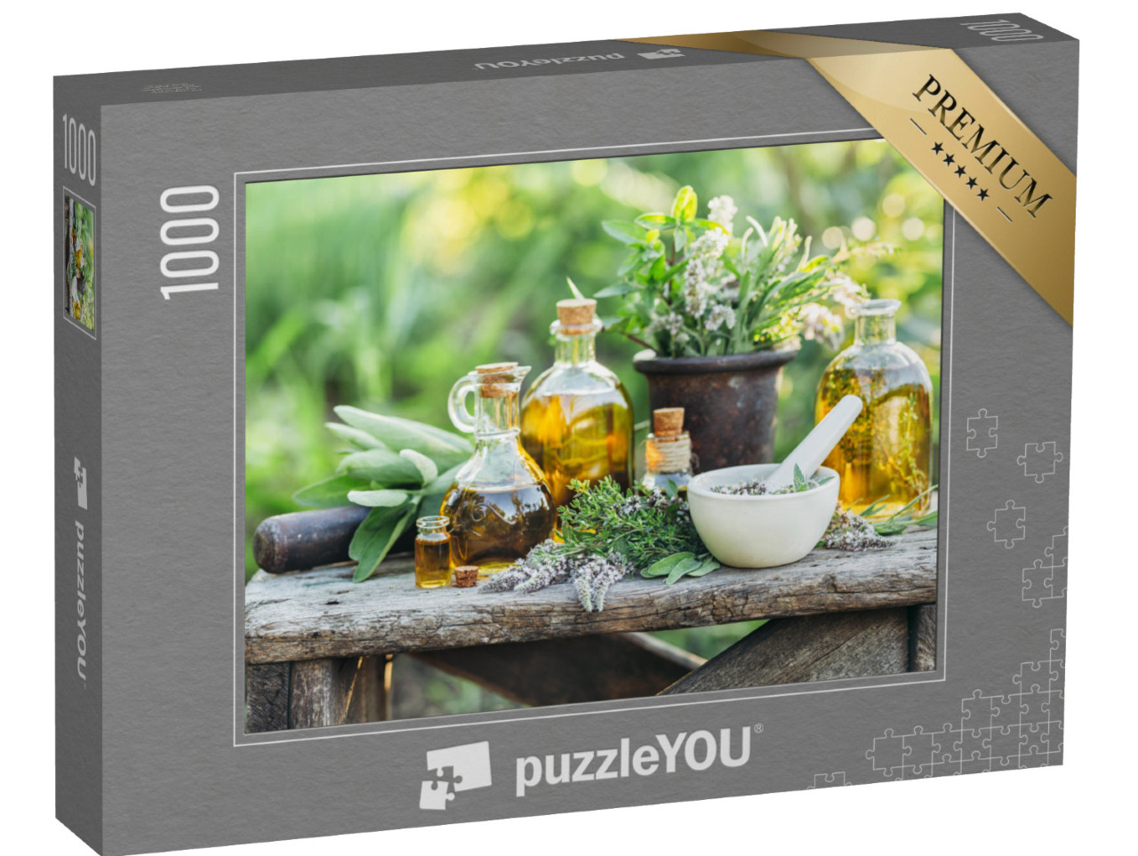 Puzzle 1000 pezzi „Olio ed erbe del giardino“