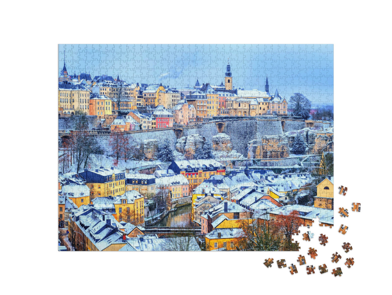 Puzzle 1000 pezzi „Il centro storico incantato di Lussemburgo in inverno“