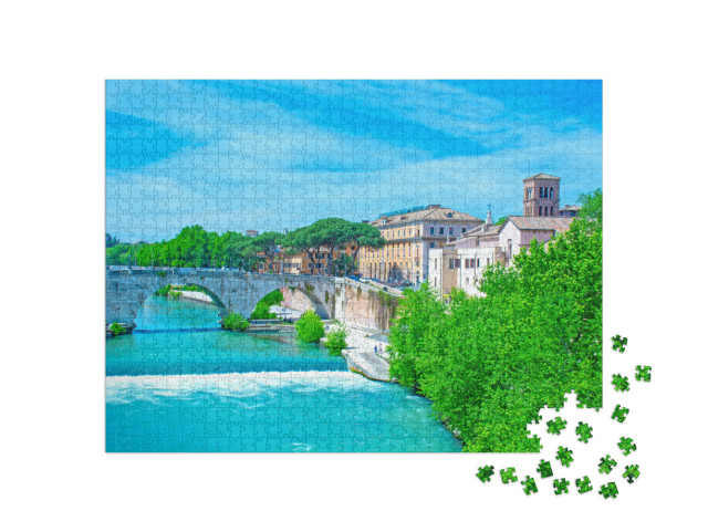 Puzzle 1000 pezzi „Roma, Isola Tiberina con ponte Cestio e la Basilica di San Bartolomeo sull'Isola“