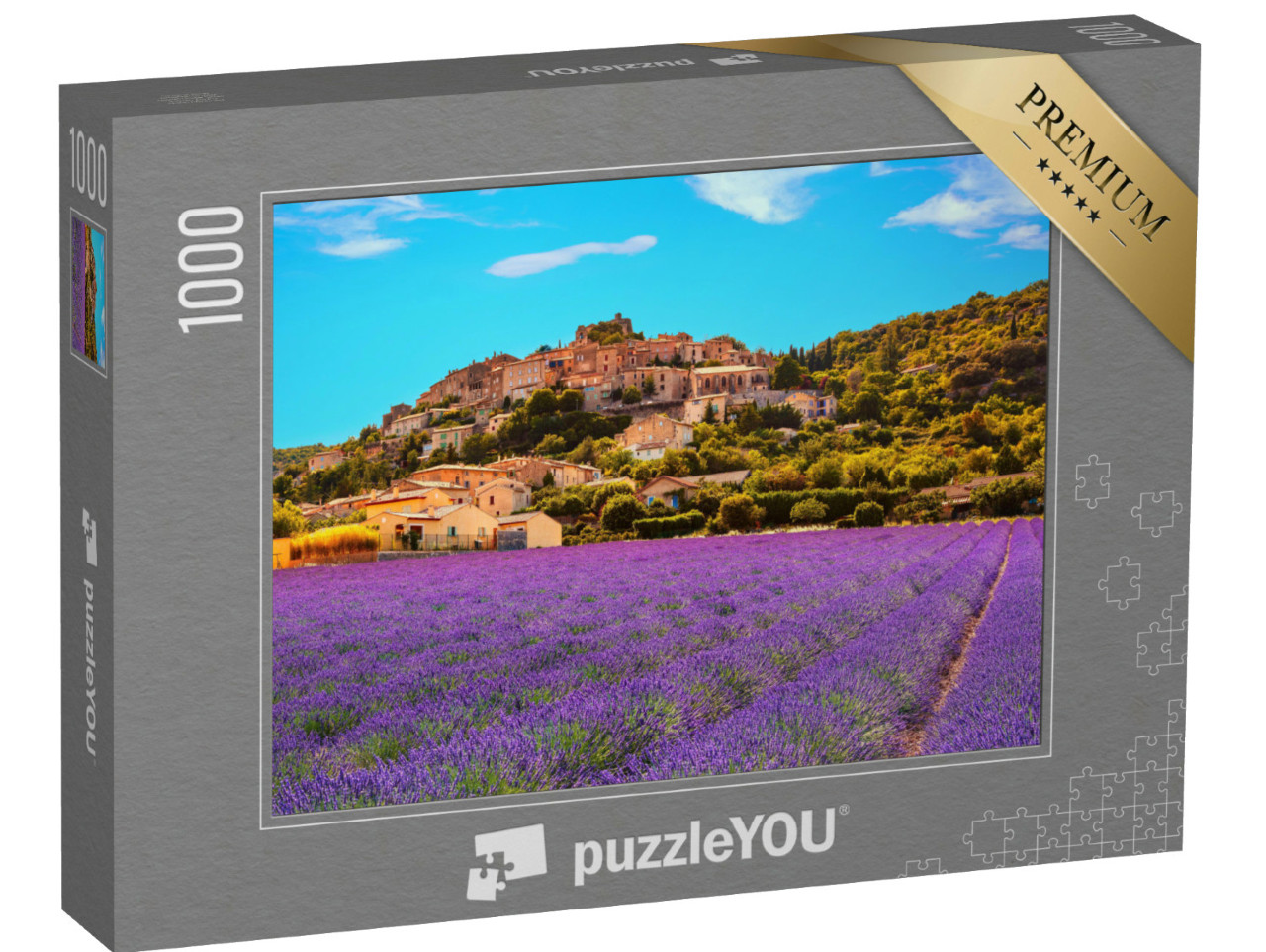 Puzzle 1000 pezzi „Simiane la Rotonde: villaggio pieno di lavanda, Provenza, Francia“