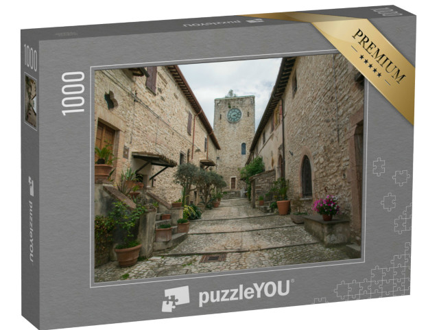 Puzzle 1000 pezzi „Vista dell'orologio della torre nel centro medievale di Arrone, in Valnerina, regione Umbria, Italia“
