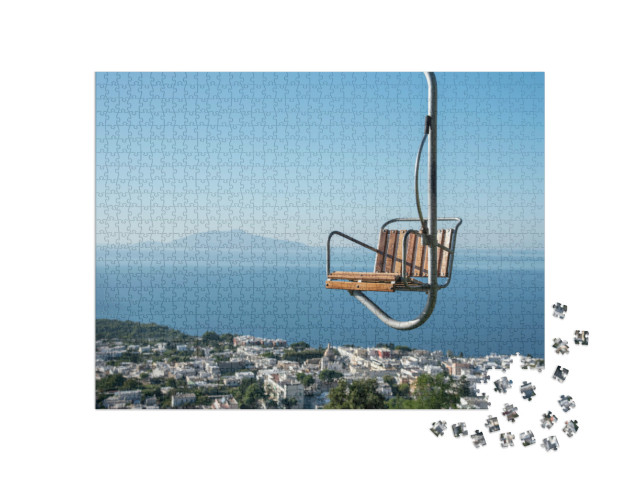 Puzzle 1000 pezzi „La splendida vista di Capri dalla seggiovia che collega Anacapri alla cima del Monte Solaro“