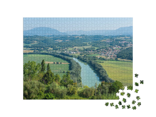Puzzle 1000 pezzi „Vista panoramica del fiume Tevere dal paese di Filacciano, in provincia di Roma, Lazio, Italia.“