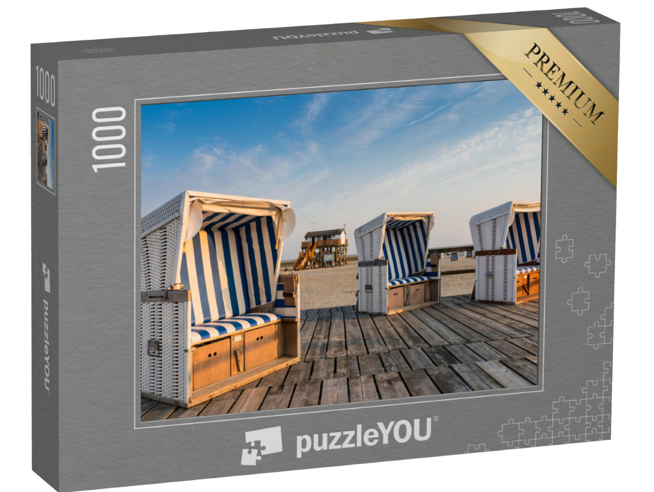 Puzzle 1000 pezzi „Sedie da spiaggia sulla spiaggia di St. Peter-Ording, Schleswig-Holstein“