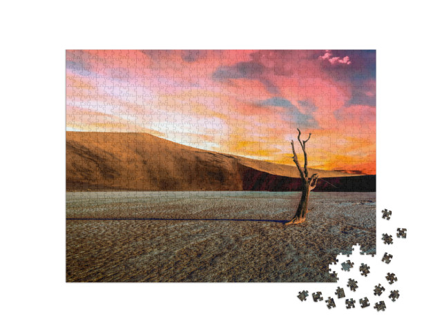 Puzzle 1000 pezzi „Albero del deserto della Namibia al tramonto Panorama - Africa - Namibia - Duna“