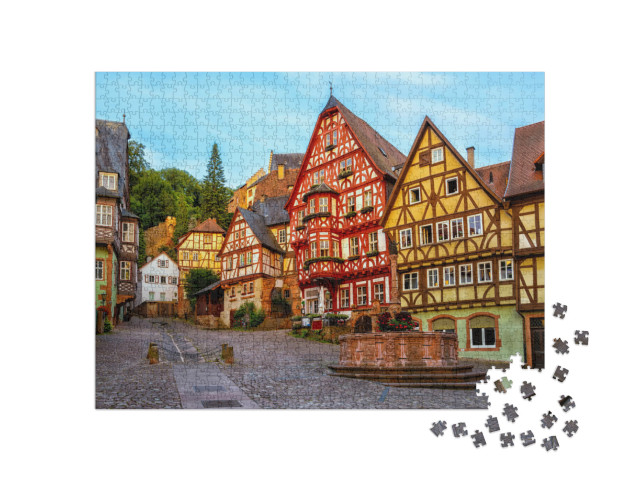 Puzzle 1000 pezzi „Case a graticcio nel centro storico di Miltenberg, in Baviera“