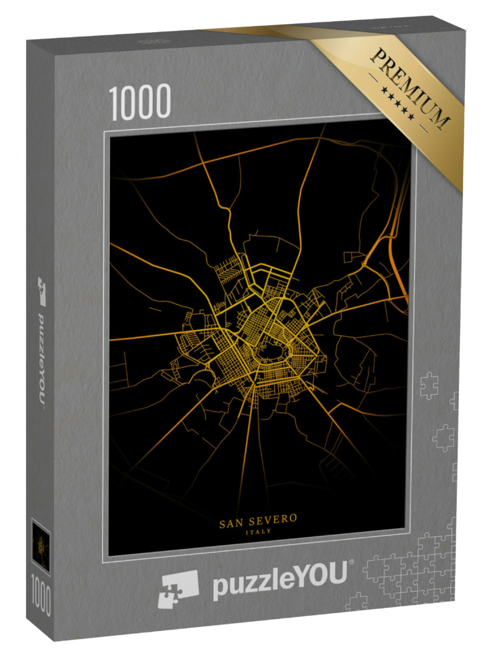 Puzzle 1000 pezzi „San Severo Mappa della città, San Severo Città Mappe Oro Nero Poster“