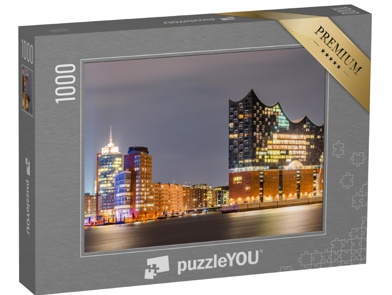 Puzzle 1000 pezzi „Elbphilharmonie e porto di Amburgo di notte“