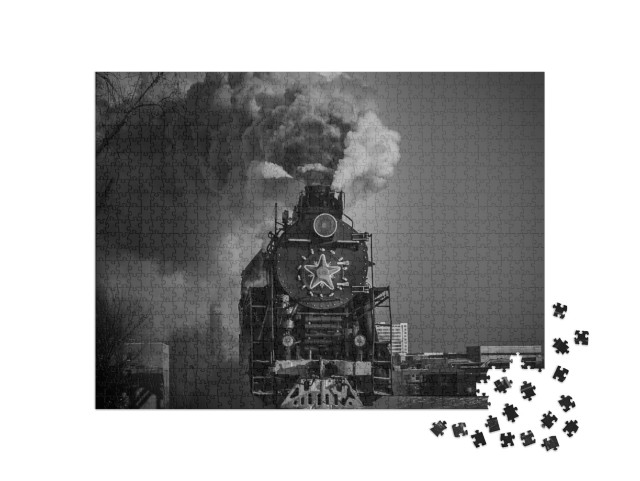Puzzle 1000 pezzi „Locomotiva a vapore alla stazione ferroviaria di Kiev a Mosca“