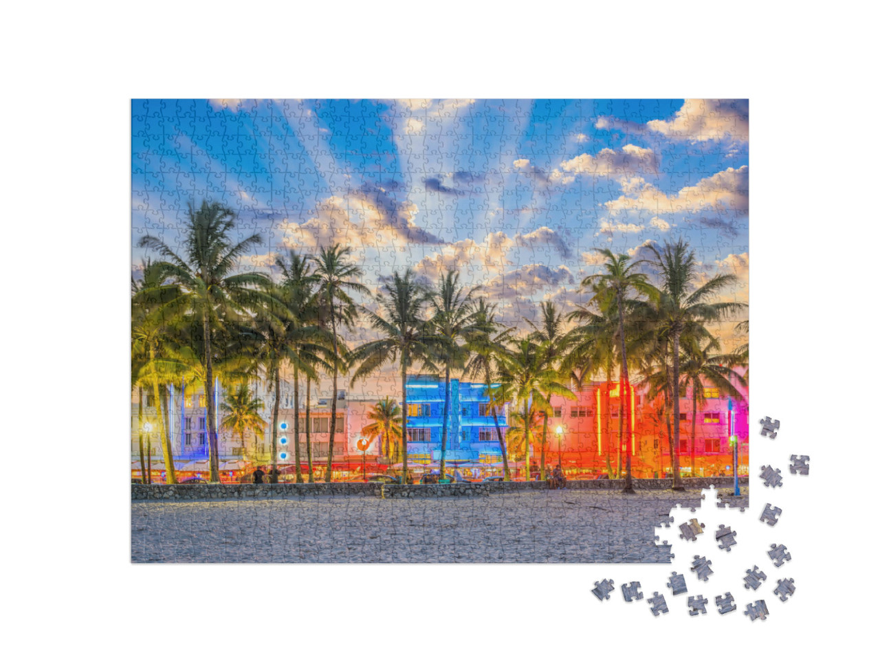 Puzzle 1000 pezzi „Paesaggio urbano su Ocean Drive a Miami Beach, Florida, USA“