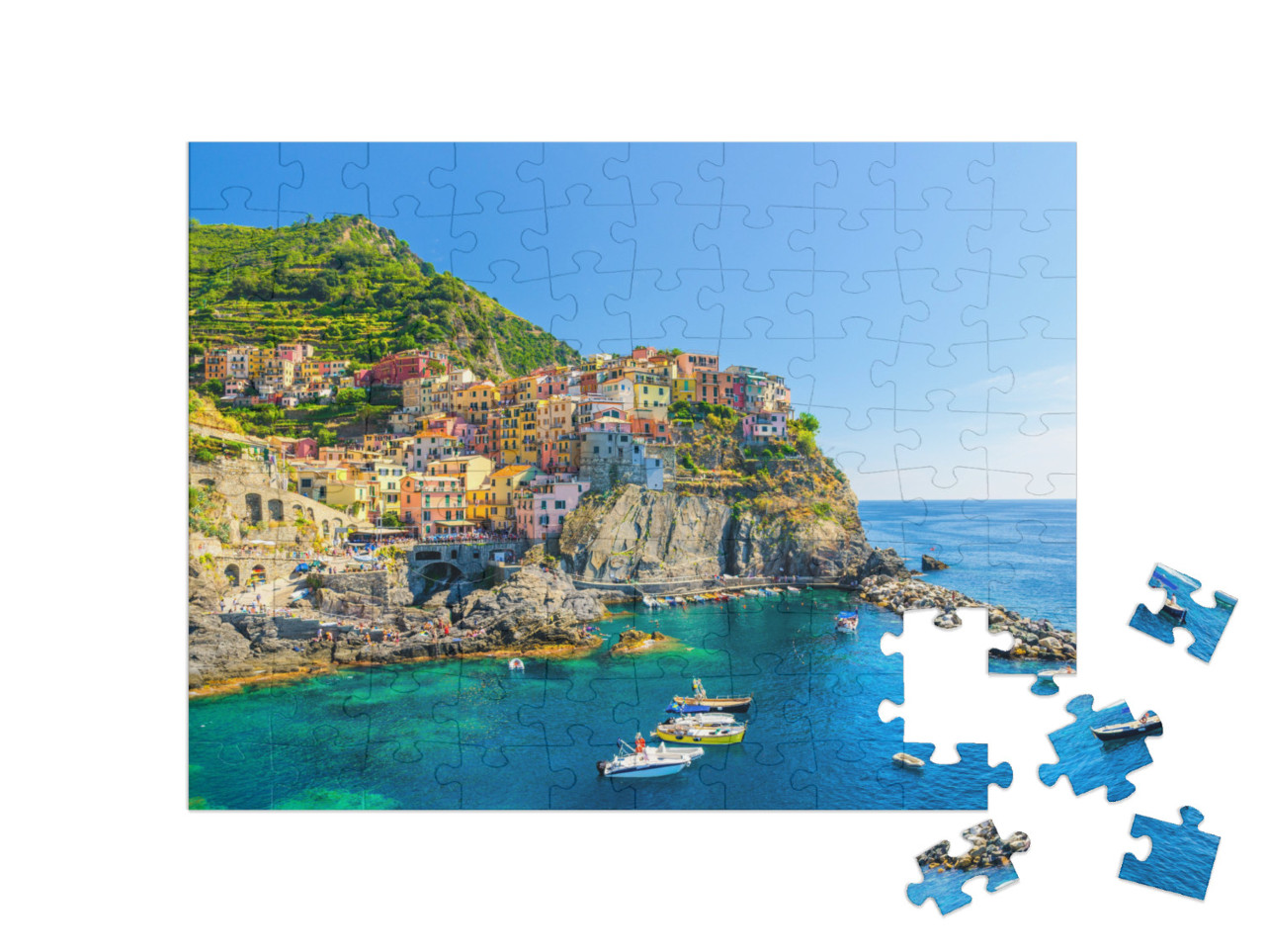 Puzzle 100 pezzi „Manarola, tradizionale borgo tipico italiano nel Parco Nazionale delle Cinque Terre“