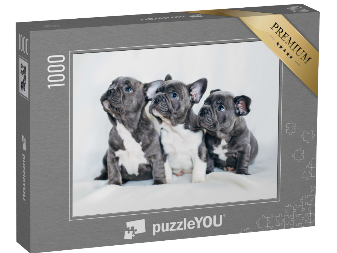 Puzzle 1000 pezzi „Ritratto di tre adorabili cuccioli di bulldog“