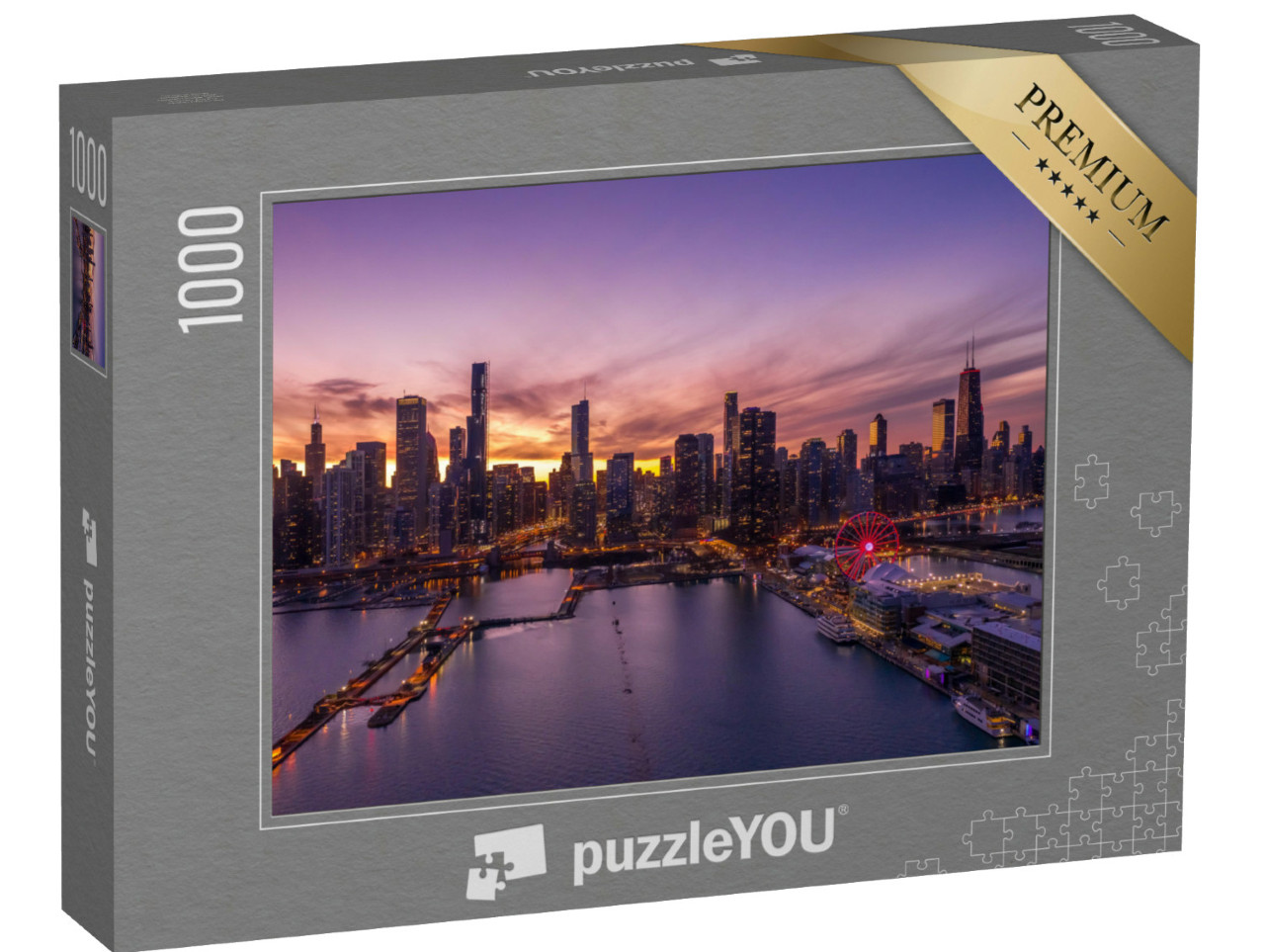 Puzzle 1000 pezzi „Il centro di Chicago con lo skyline, vista aerea“