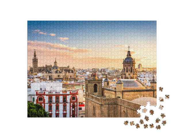 Puzzle 1000 pezzi „Skyline del centro storico di Siviglia, Spagna“