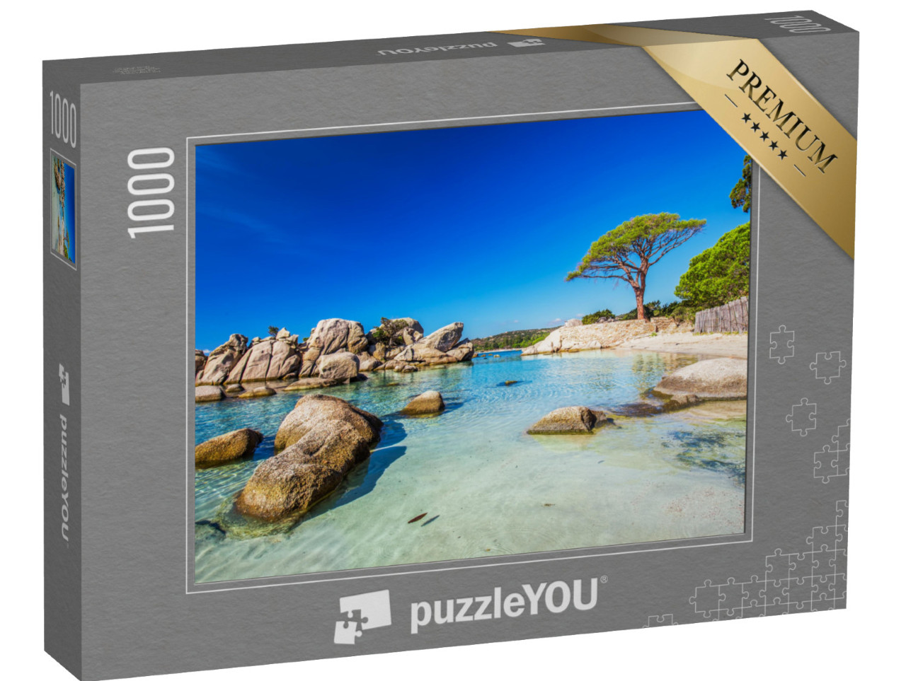 Puzzle 1000 pezzi „Un pino sulla spiaggia di Palombaggia, nella Corsica meridionale“